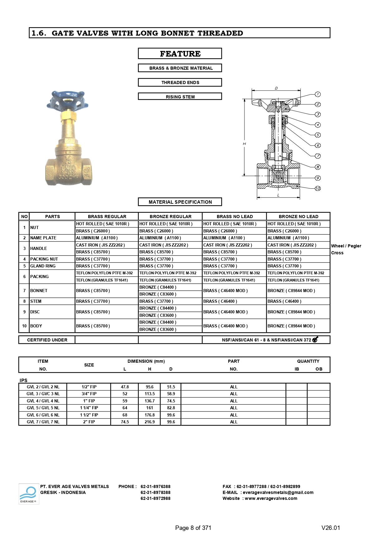 GATE VALVES WITH LONG BONNET THREADED - GVL 2 - GVL 7